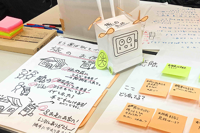 学びの特徴「自分の創造性に自信を持つ」をイメージした写真。アイディアがノートや立体物での表現を通して形にされている様子。