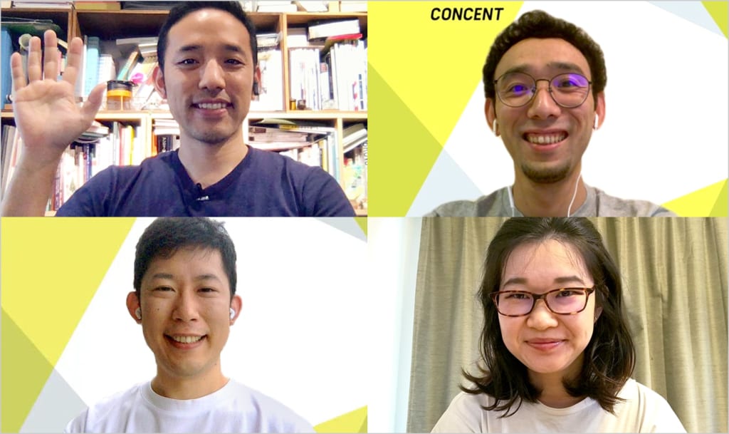写真:オンラインワークショップのファシリテーター。小山田、小橋、岡本、長尾の4名。