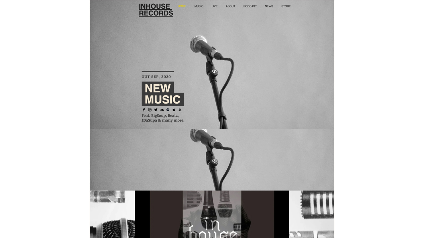 キャプチャ:InHouse Records公式Webサイトのトップページ。