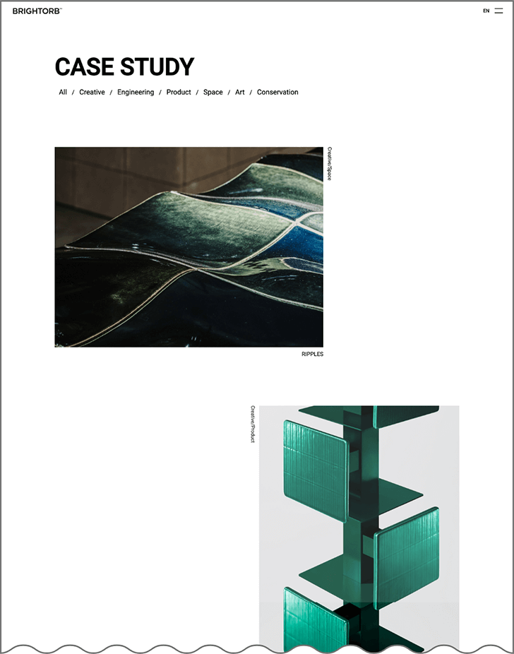 「CASE STUDY」ページのキャプチャの1枚目。作例の画像がダイナミックに表示されている。