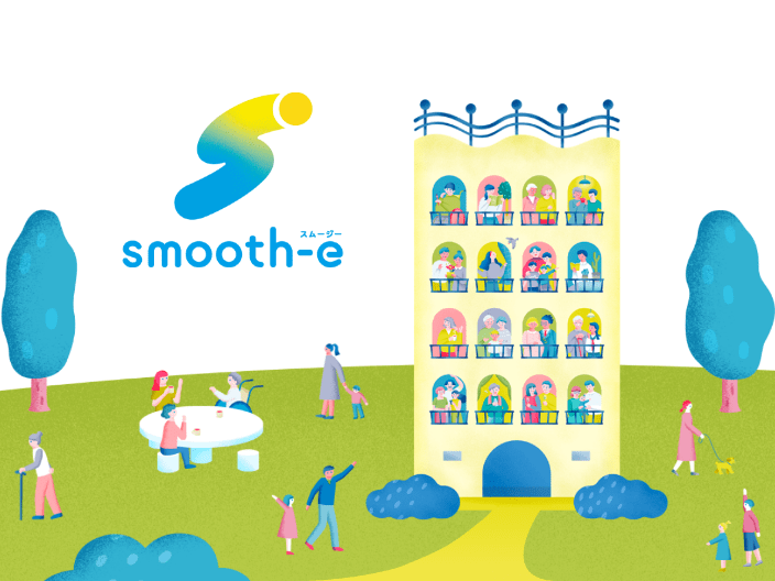 画像：制作した「smooth-e」のロゴマークとイラスト