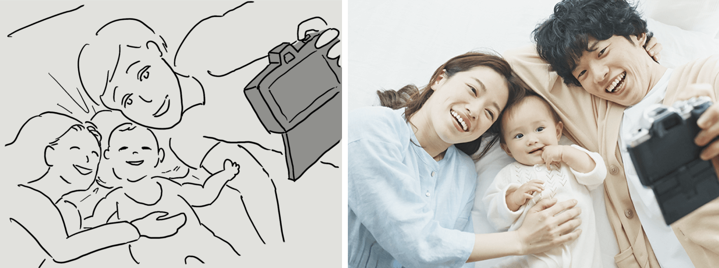 イラストと写真:(左)撮影ラフ(右)写真
