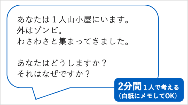 画像：当日のワークで活用した資料。ワークの問いが書かれている。