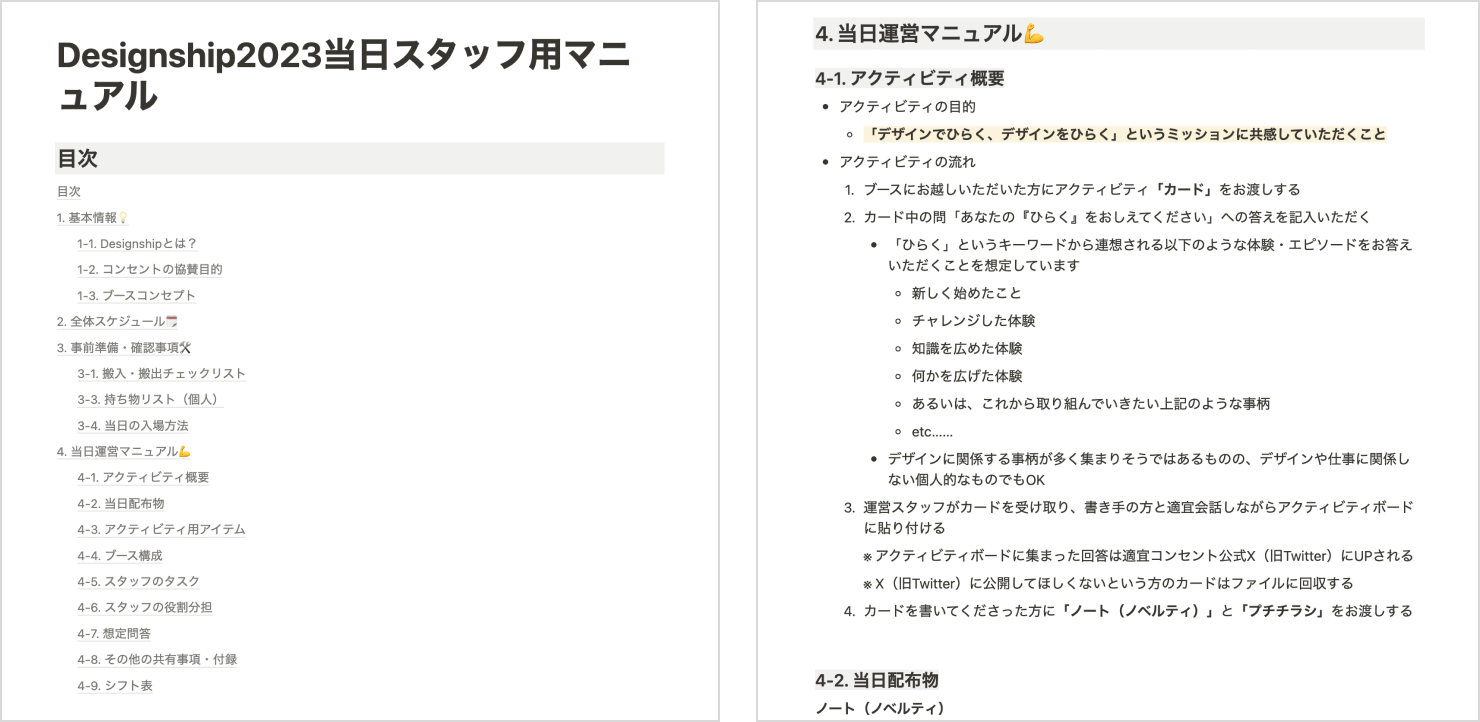 イベント運営スタッフ用に作られたマニュアル。