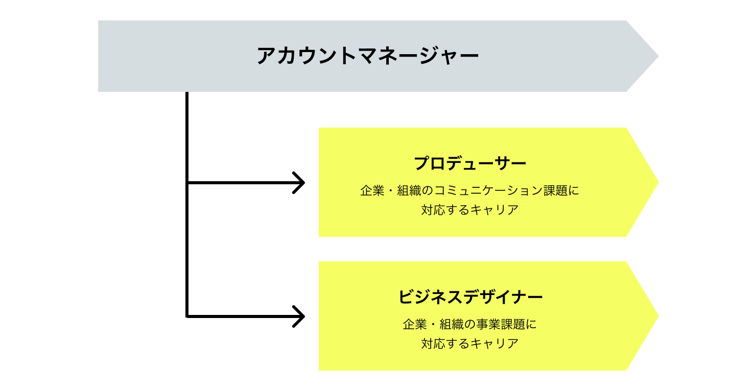 アカウントマネージャーのキャリアパスを図に表したもの。