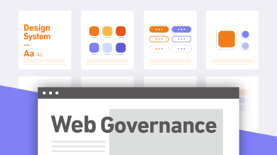 記事のメインビジュアル。デザインシステムとウェブガバナンスを表すイラスト。