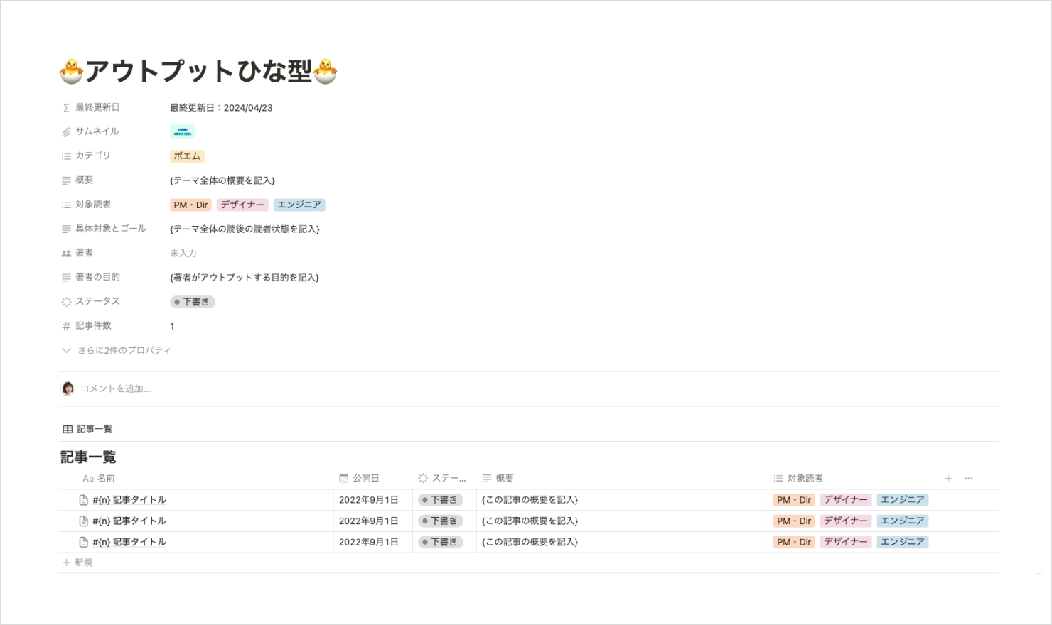 執筆ルールをまとめたNotionのキャプチャー