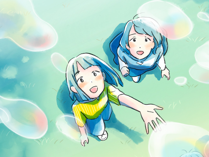 ストーリーに登場する保護司と若い女性のイラスト