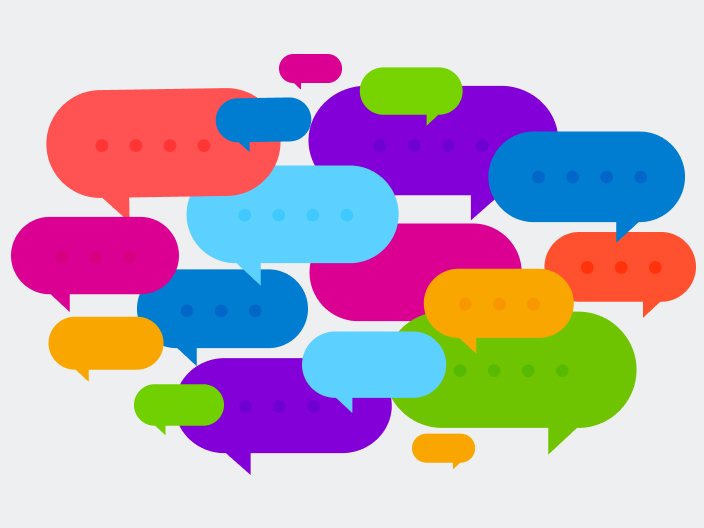 メインビジュアル。様々な意見が集まる様子を表現した、カラフルな複数の吹き出しのイラスト。