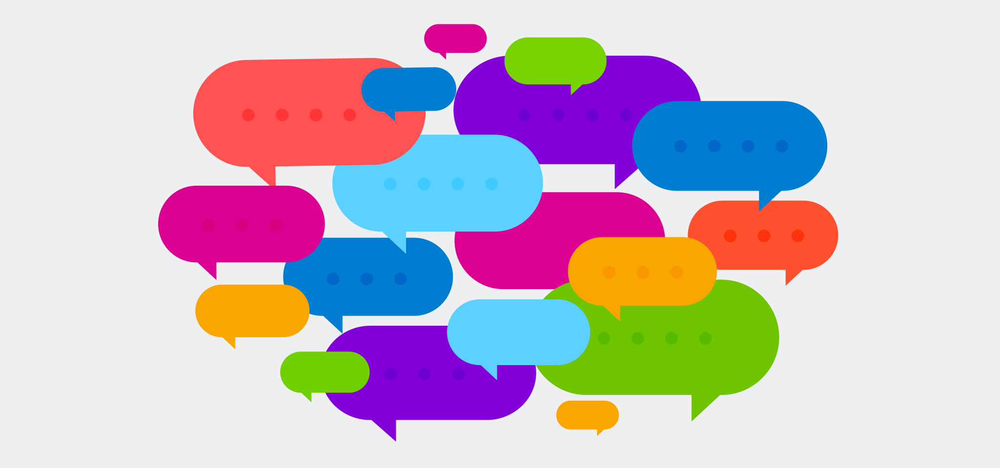 メインビジュアル。様々な意見が集まる様子を表現した、カラフルな複数の吹き出しのイラスト。