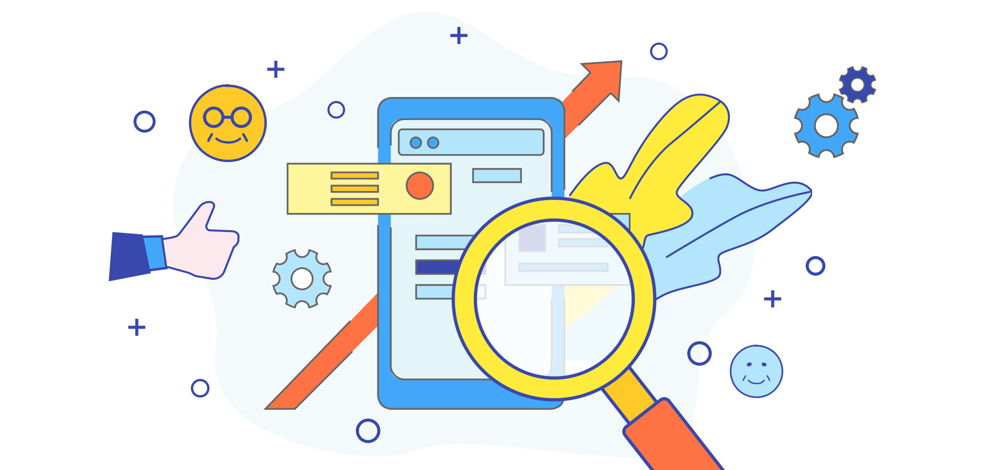 メインビジュアル。リサーチでUI・UXが改善されたイメージのイラスト。