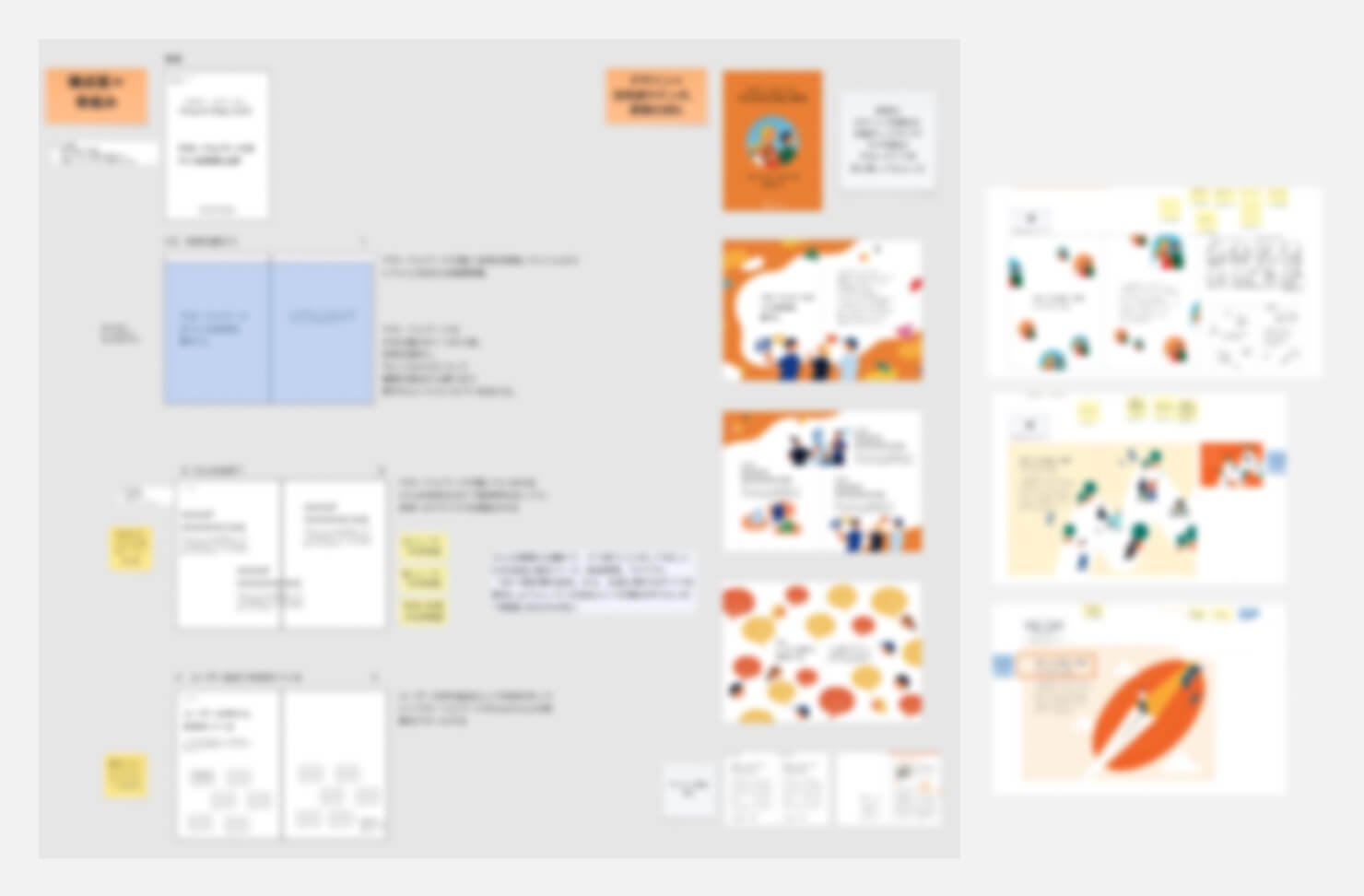 オンラインホワイトボードツール上で、構成案とデザイン案とを同時に検討する様子。