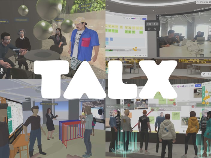 3D空間議論ツール「TALX（トークス）」内のさまざまなシチュエーションでプロジェクトメンバーが議論している様子