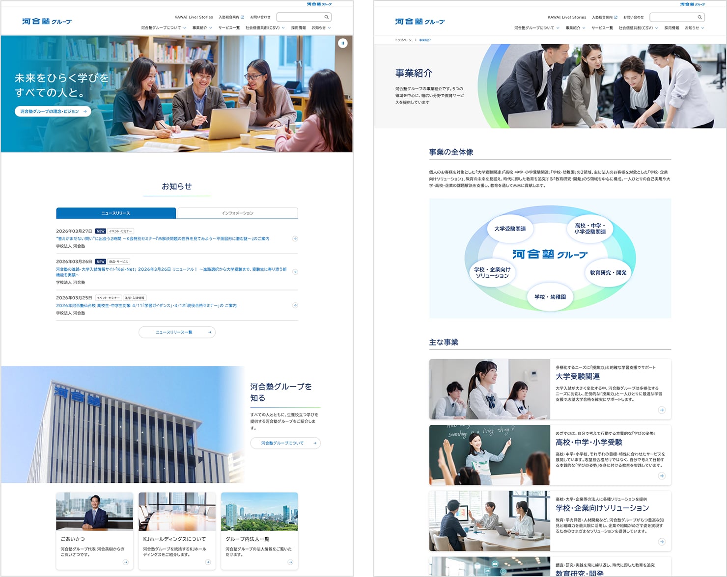 実際に制作したページのデザイン。ブランドカラーの青を基調に、余白を活かしながら、情報を整理して見せるシンプルで見やすいレイアウト。