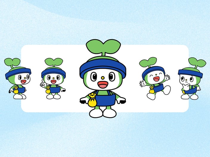 本プロジェクトで開発したキャラクター「たねはち」が描かれたメインビジュアル。たねはちは頭に双葉が生えて鉢巻きをしている、三頭身の人形風のキャラクター。